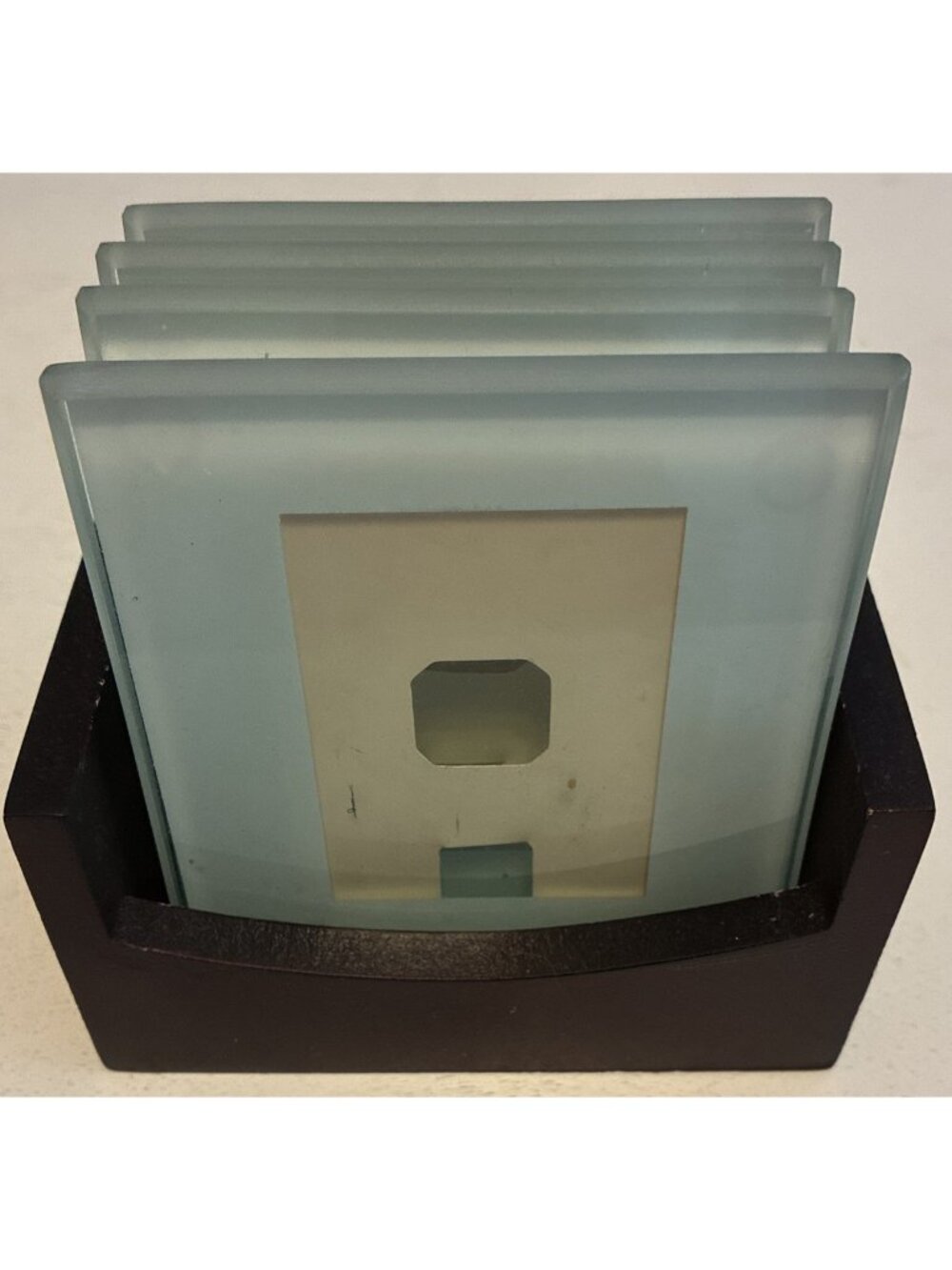 Picture Glass Coaster Set of 4 with Dark Wood Stand